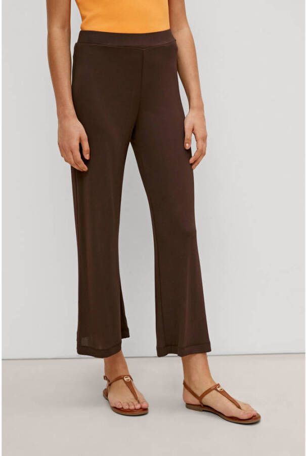 Comma cropped wide leg broek donkerbruin