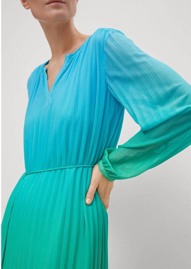 Comma dip-dye jurk met plisse blauw groen ecru