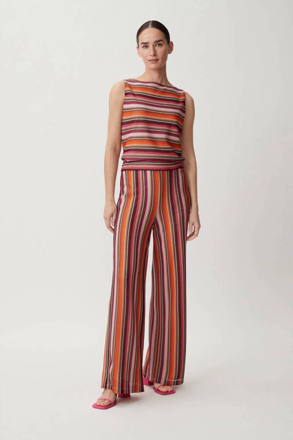 Comma gestreepte loose fit broek bruin oranje