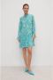 Comma jurk met bladprint en volant turquoise - Thumbnail 1