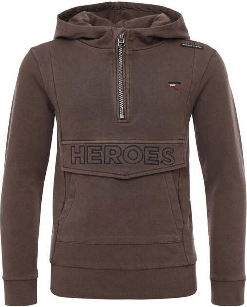 COMMON HEROES hoodie met tekst donkergroen