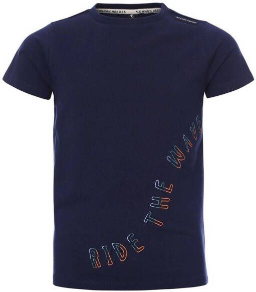 COMMON HEROES T-shirt met tekst donkerblauw Jongens Stretchkatoen Ronde hals 104