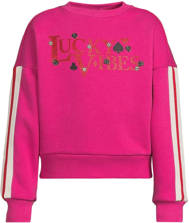 Coolcat boxy fleece sweater met glitter printopdruk Julia magenta