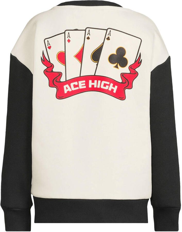 Coolcat colourblock sweater met printopdruk Ace off-white zwart - Foto 2