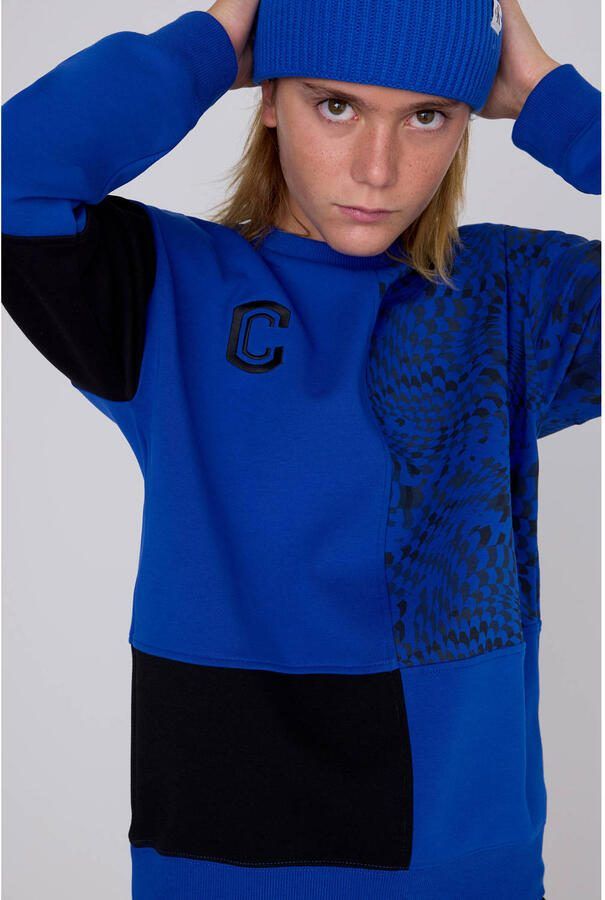 Coolcat Colourblock Sweater Nathan met Print Blauw Jongens Katoen Ronde hals - Foto 2