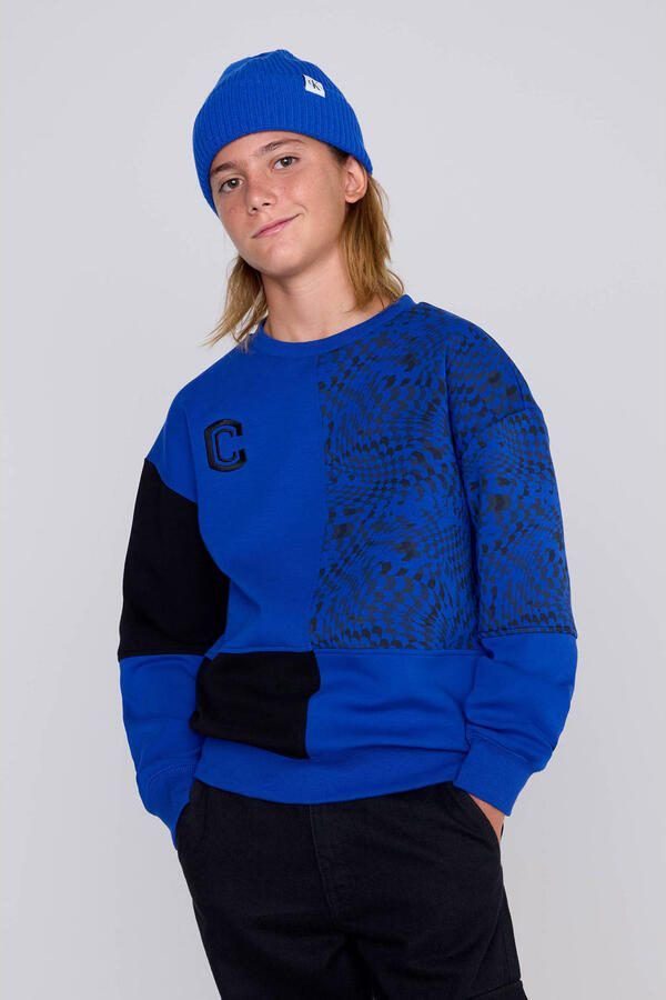 Coolcat Colourblock Sweater Nathan met Print Blauw Jongens Katoen Ronde hals - Foto 4