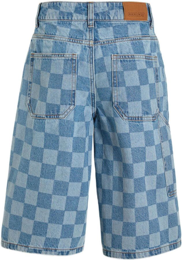 Coolcat denim short Bobby met checkerboard print blauw - Foto 2