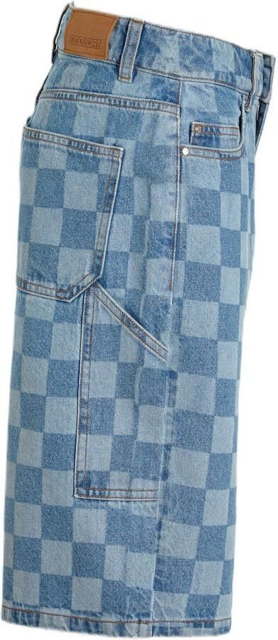 Coolcat denim short Bobby met checkerboard print blauw - Foto 4