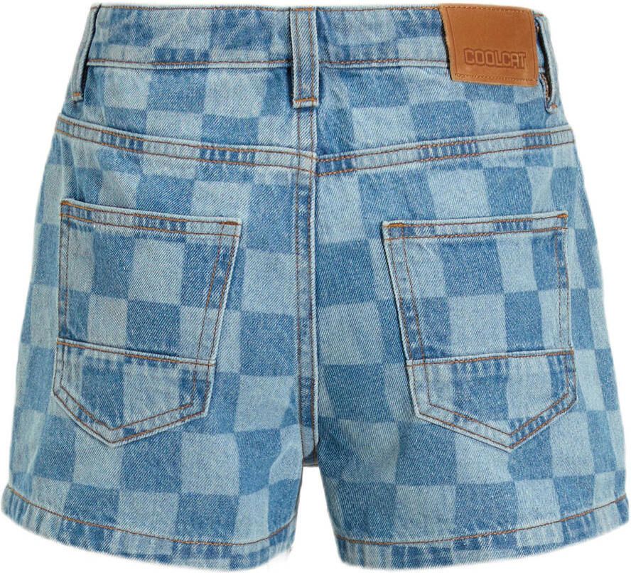 Coolcat denim short Hailey met checkerboard print blauw