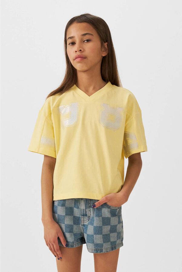 Coolcat denim short Hailey met checkerboard print blauw - Foto 3