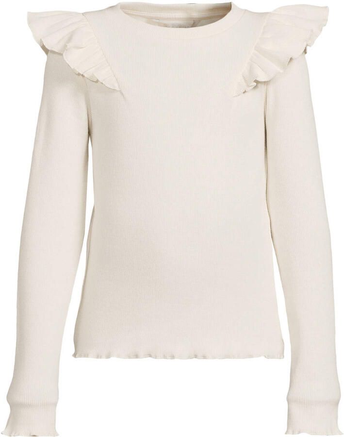 Coolcat geribde longsleeve met rushes Megan crème