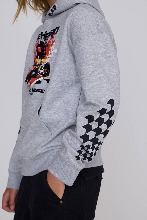 Coolcat hoodie Nils met printopdruk grijs melange - Foto 3