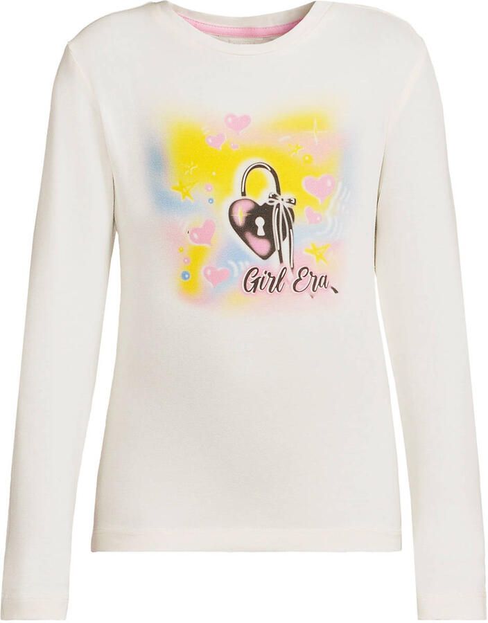 Coolcat longsleeve met Girl Era print Laura crème