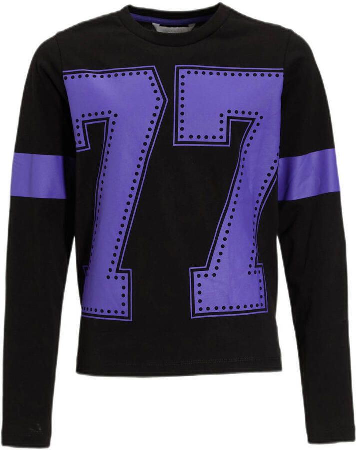 Coolcat longsleeve met letter 77 printopdruk Johanna zwart
