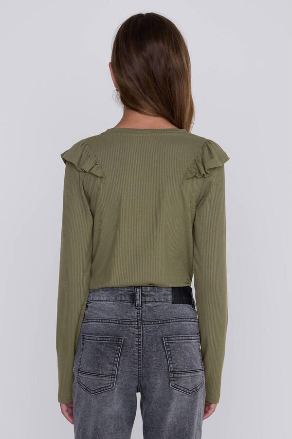 Coolcat Longsleeve Ruffels Rib Top Tegan Khaki - Foto 2