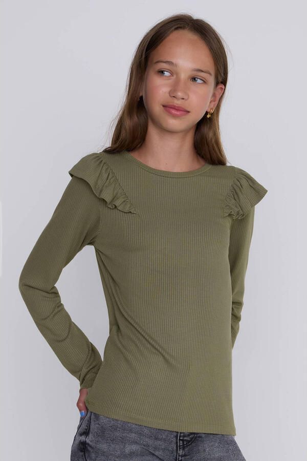 Coolcat Longsleeve Ruffels Rib Top Tegan Khaki - Foto 3