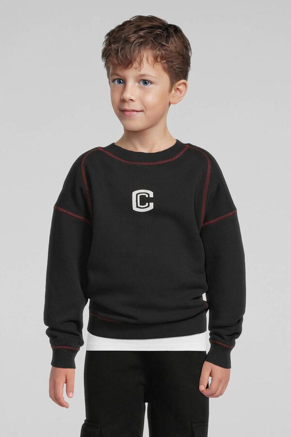 Coolcat oversized fleece sweater met C logo Scott donkergrijs - Foto 3