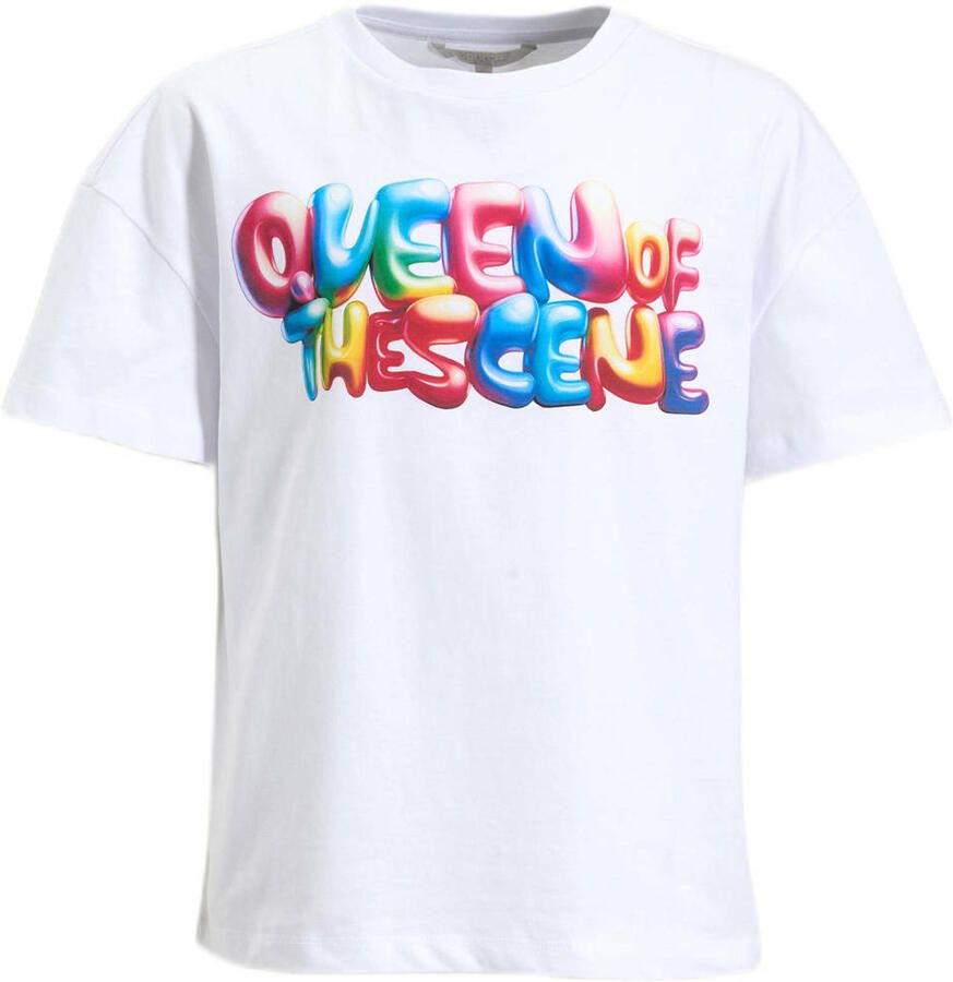 Coolcat oversized T-shirt met printopdruk Mila wit