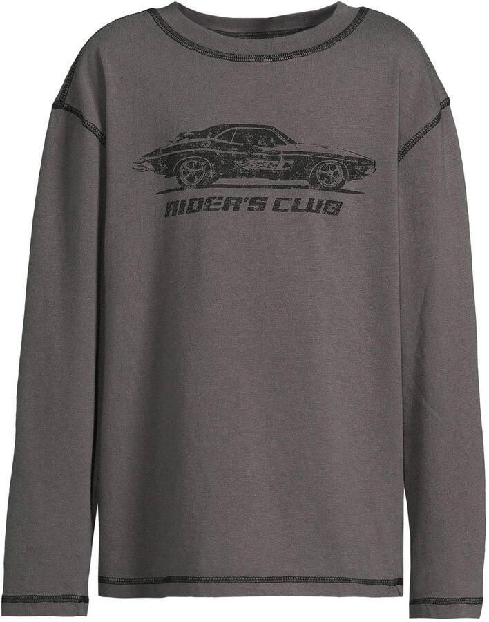 Coolcat relaxed overlock longsleeve met Riders Club print Franky donkergrijs