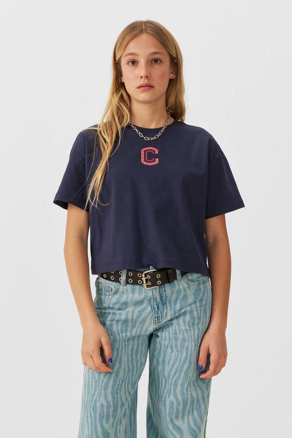 Coolcat T-shirt Zhara met printopdruk glitters donkerblauw