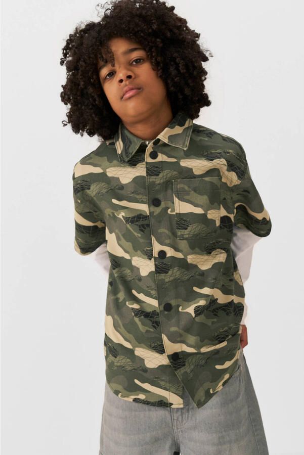 Coolcat twill overhemd Riley met camo print groen