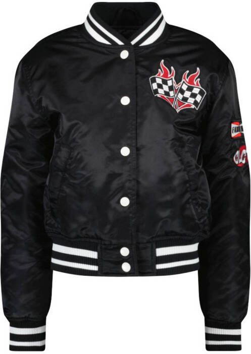 CoolCat Junior baseball jacket JAEL met patches zwart Jas Meisjes Nylon Opstaande kraag 134 140