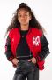 CoolCat Junior baseball jacket Jane met printopdruk rood zwart Jas Meisjes Polyester Opstaande kraag 134 140 - Thumbnail 1