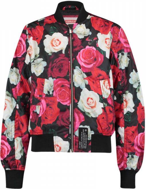 CoolCat Junior gebloemd bomberjack Janu CG roze zwart wit Jas Meisjes Polyester Ronde hals 158 164 - Foto 2