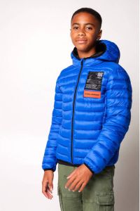 CoolCat Junior gewatteerde winterjas Jay met printopdruk blauw