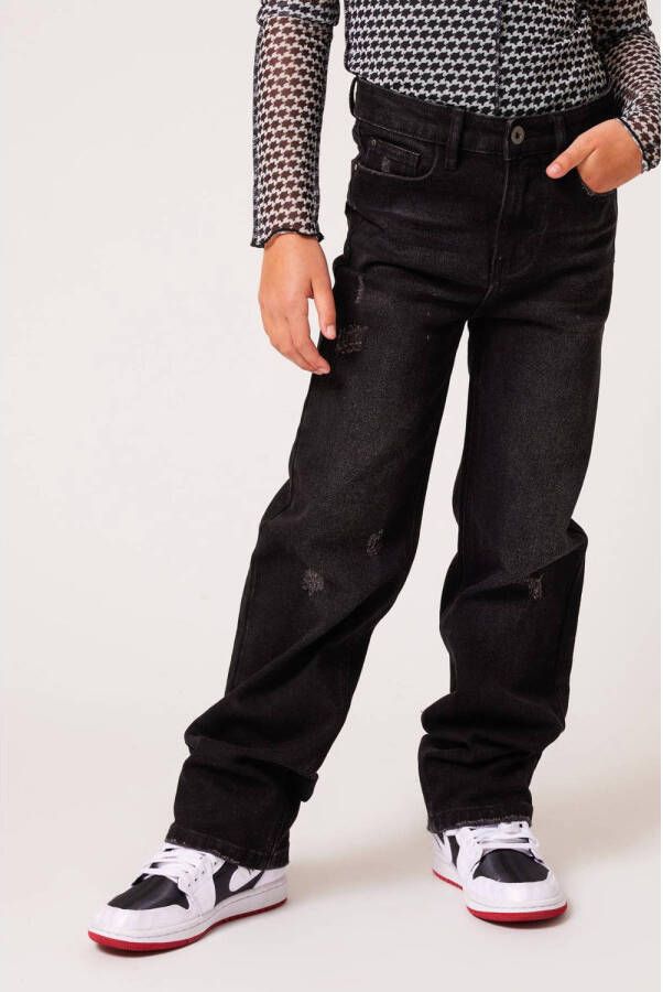 CoolCat Junior high waist straight fit jeans Kelli black denim Zwart 122 128