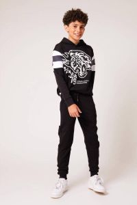 CoolCat Junior hoodie Simmon CB met printopdruk zwart wit
