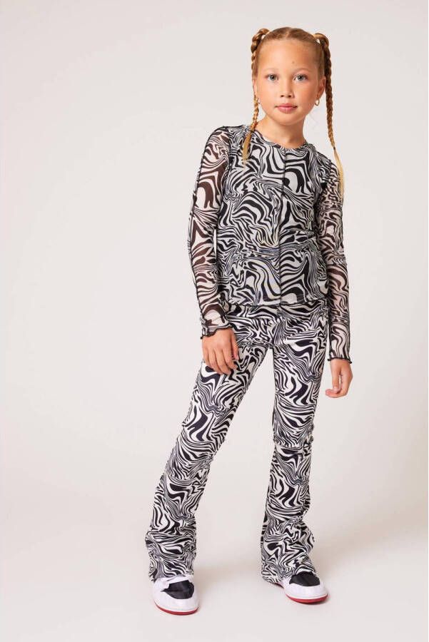 CoolCat Junior semi-transparante top Laura CG met zebraprint zwart wit Meisjes Polyester Ronde hals 122 128