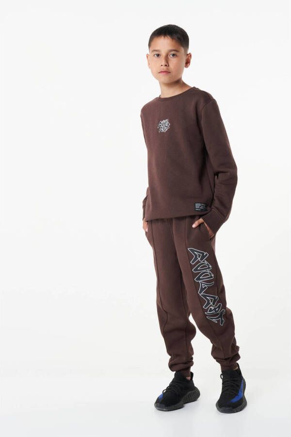 CoolCat Junior sweater Smith met backprint donkerbruin Backprint 146 152