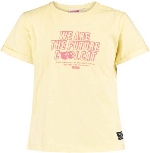 CoolCat Junior T-shirt Ellen met printopdruk lichtgeel Meisjes Katoen Ronde hals 110 116