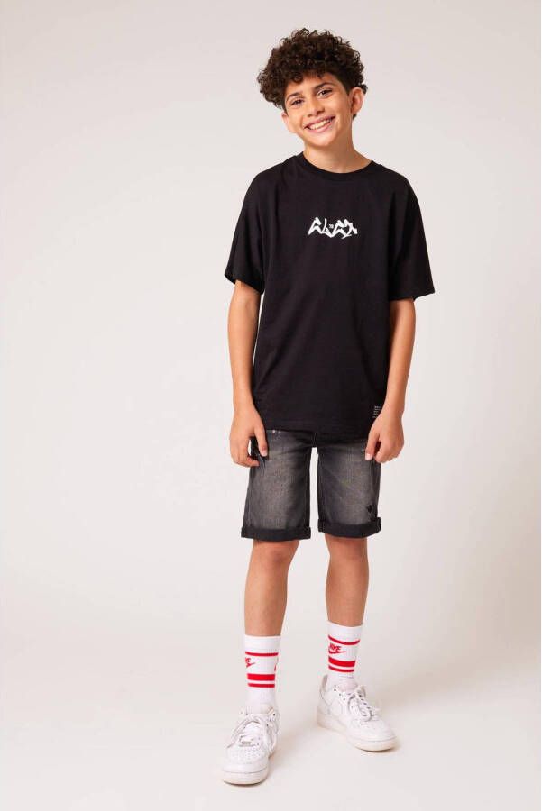 CoolCat Junior T-shirt Ethann CB met printopdruk zwart Jongens Katoen Ronde hals 122 128