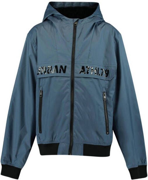 CoolCat Junior zomerjas Jules CB met tekst grijsblauw Jongens Polyamide Capuchon 146 152