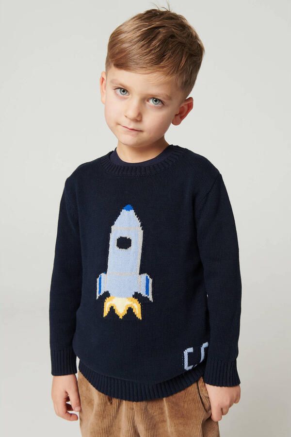 Copenhagen Colors gebreide trui met print donkerblauw