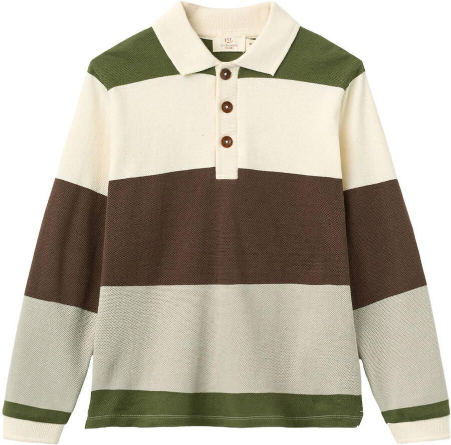 Copenhagen Colors gestreepte polo bruin groen ecru Jongens Katoen Polokraag