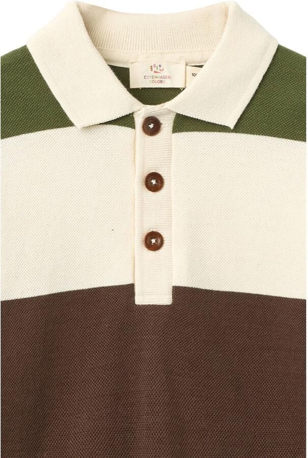 Copenhagen Colors gestreepte polo bruin groen ecru Jongens Katoen Polokraag - Foto 3