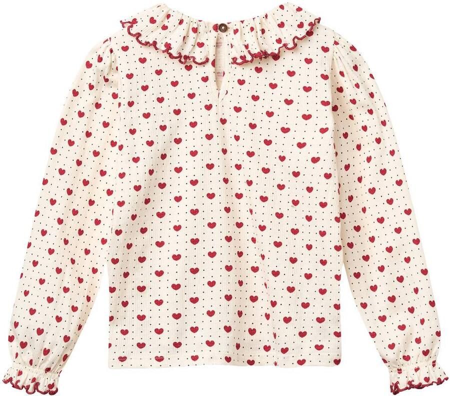 Copenhagen Colors rechtvallende longsleeve met ruches en hartjes ecru rood Meisjes Katoen Ronde hals - Foto 2