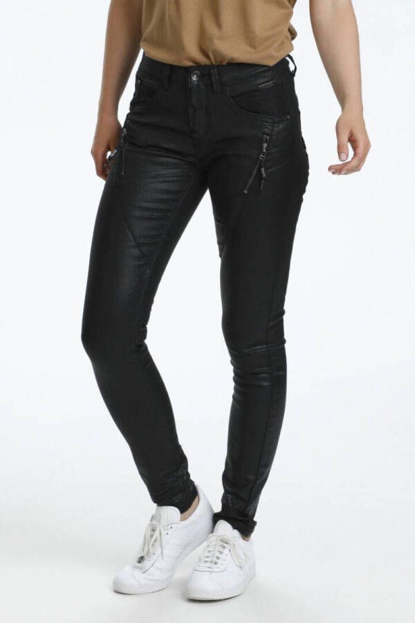Cream coated slim fit jeans Bibiana zwart