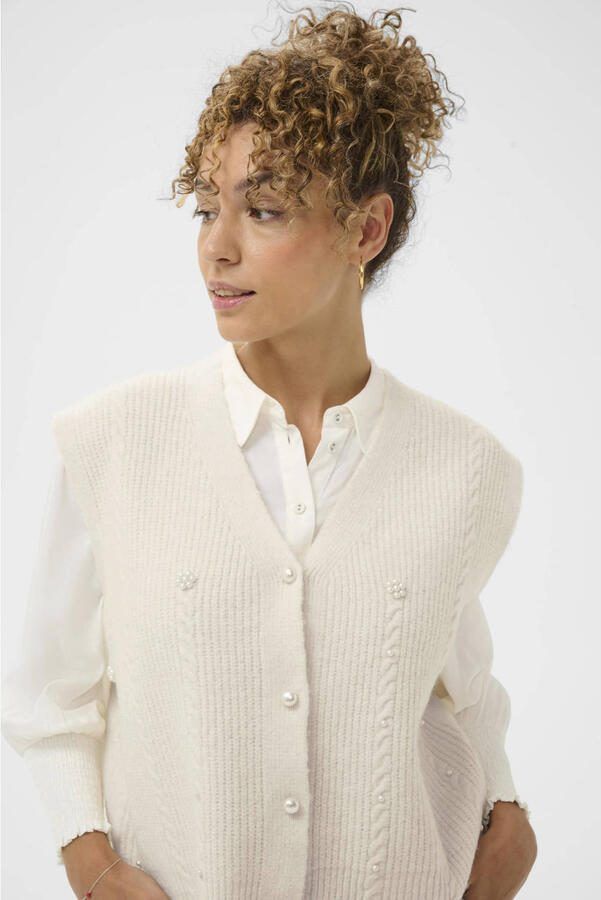 Cream gebreid vest ecru met parels