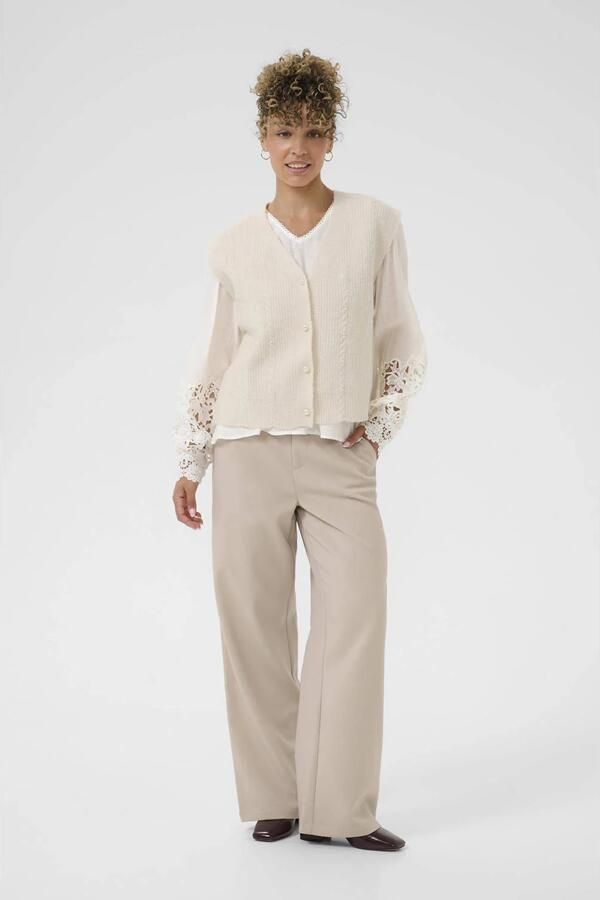 Cream gebreid vest ecru met parels - Foto 3