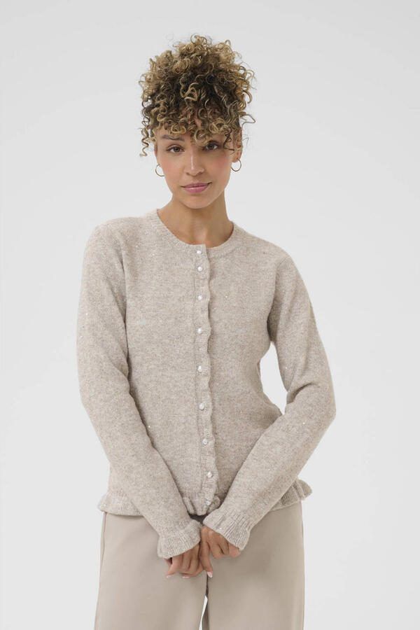 Cream gebreid vest met wol taupe