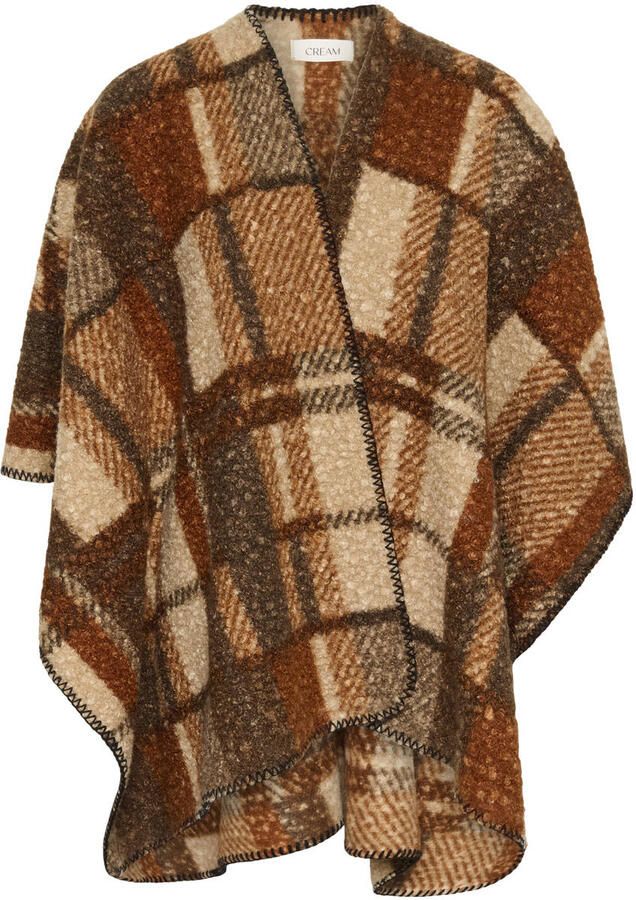 Cream CRBlye Teddy Cape geruite poncho bruin ecru