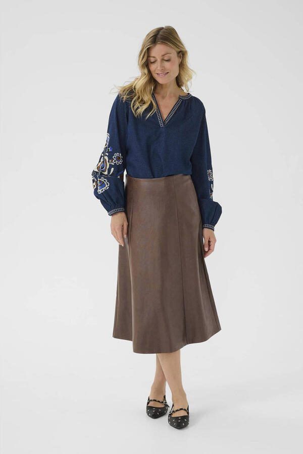 Cream imitatieleren midi rok bruin - Foto 2