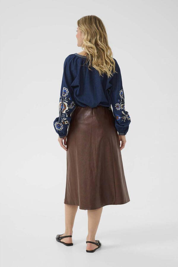 Cream imitatieleren midi rok bruin - Foto 3