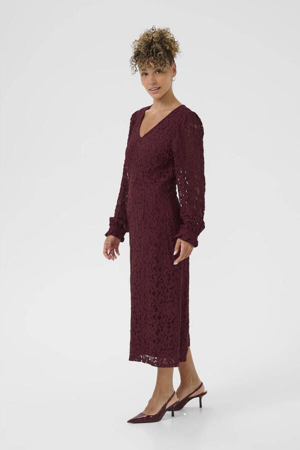 Cream midi jurk donkerrood