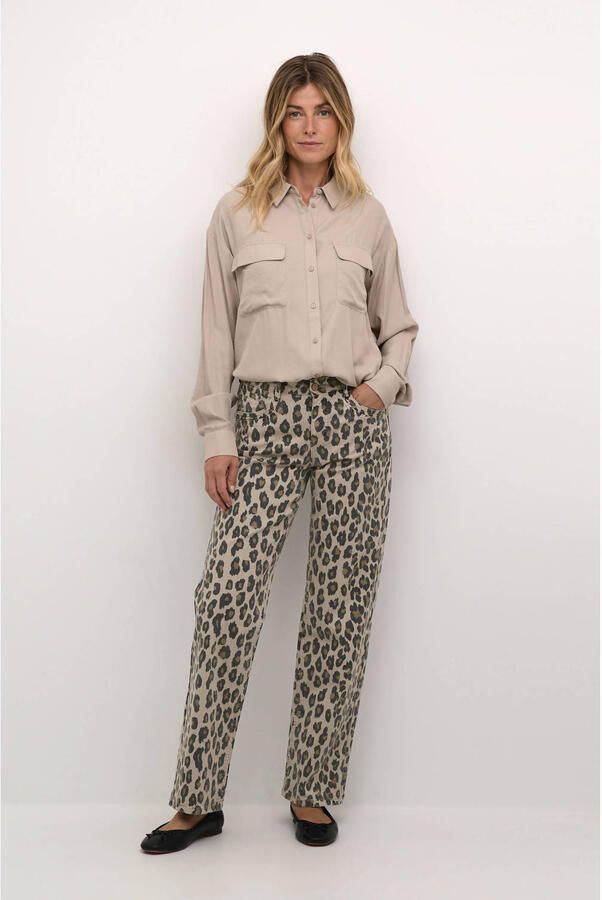 Cream regular jeans CRLeona met panterprint bruin zand