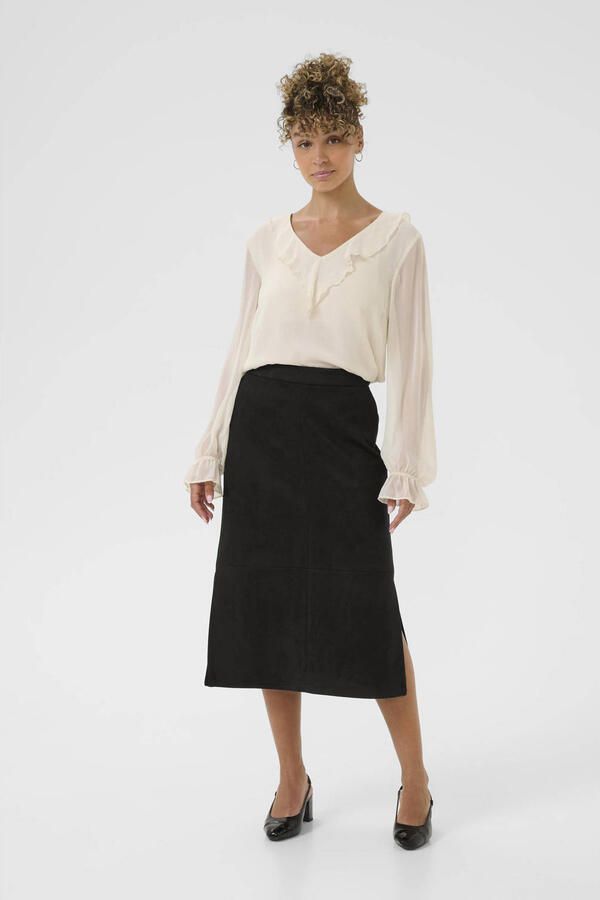Cream suede A-lijn rok zwart